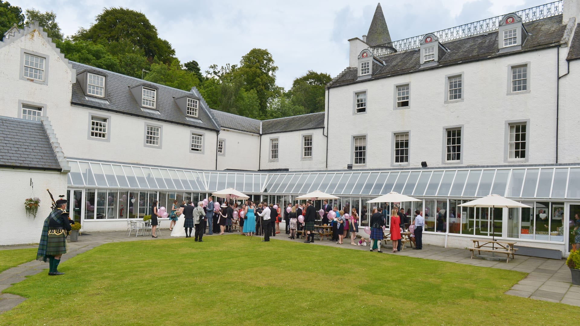 A wedding in the courtyard at Barony Castle
